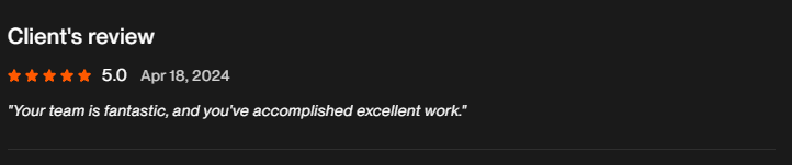 5.0 client review: Your team is fantastic, and you have accomplished excellent work.